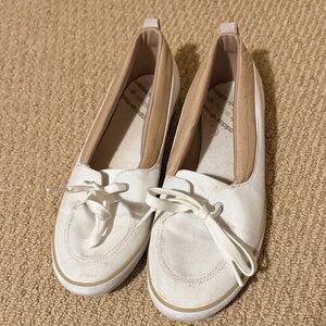 adidas White and Tan Canvas Loafers